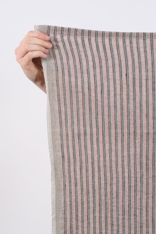  Heavy weight, linen beach towel, woven stripe in charcoal, pink, navy, chocolate, and charcoalCharcoal selvageMade in New York from Czech linen70 x 57 inches / 178 x 145 cm 
